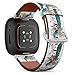 CJBROES Replacement Leather Watch Band, Compatible with Fitbit Versa 3 and Fitbit Sense of Wristband Bracelet Accessory - Watercolor-Peacock-on-Tree