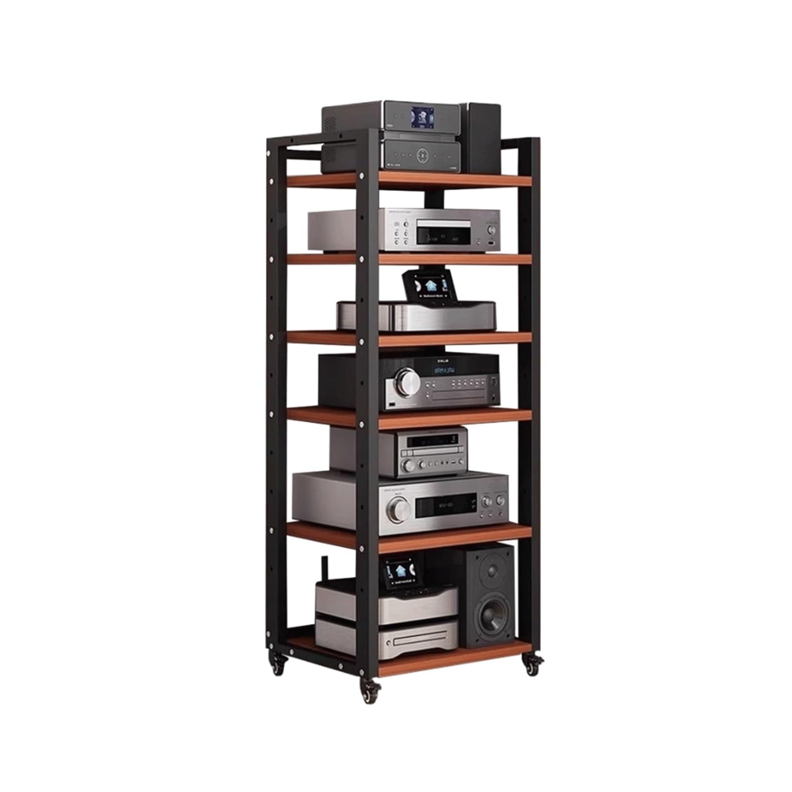 Stand Av Media Stand Regulowany stojak do przechowywania multimediów z kółkami ruchomy odtwarzacz płyt DVD CD Audio Rack wieża konsola do gier wideo półka do domowego biura salonu, Rot
