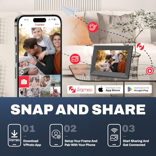 Image of 8 inch Digital Picture Frame, 16GB, Touchscreen, WiFi Wall-Mount Frame for Home /Business, 1200x800 HD, Share via App, Email, USB & Micro SD, Black