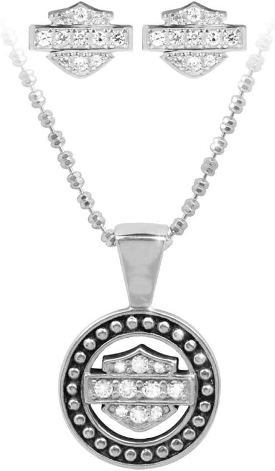 Harley-Davidson Women's White Crystal B&S Necklace & Earring Set HDS0002-18