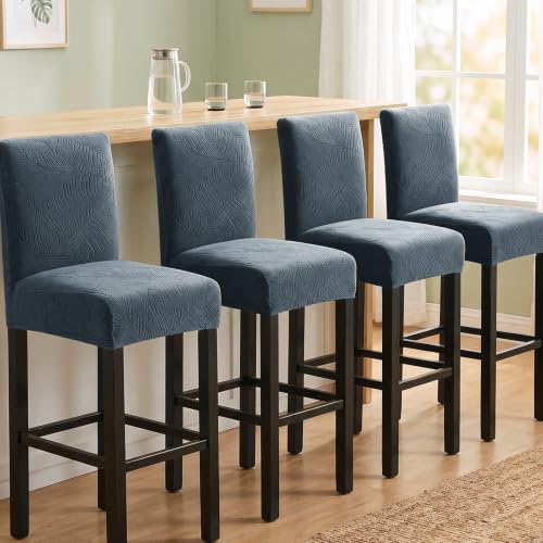 Image of HAOYONG Bar Stool Covers, Stretch Counter Stool Pub Chair Slipcover Washable Counter Height Chair Covers for Kitchen Dining Room Cafe Set of 4 (Dark Gray)