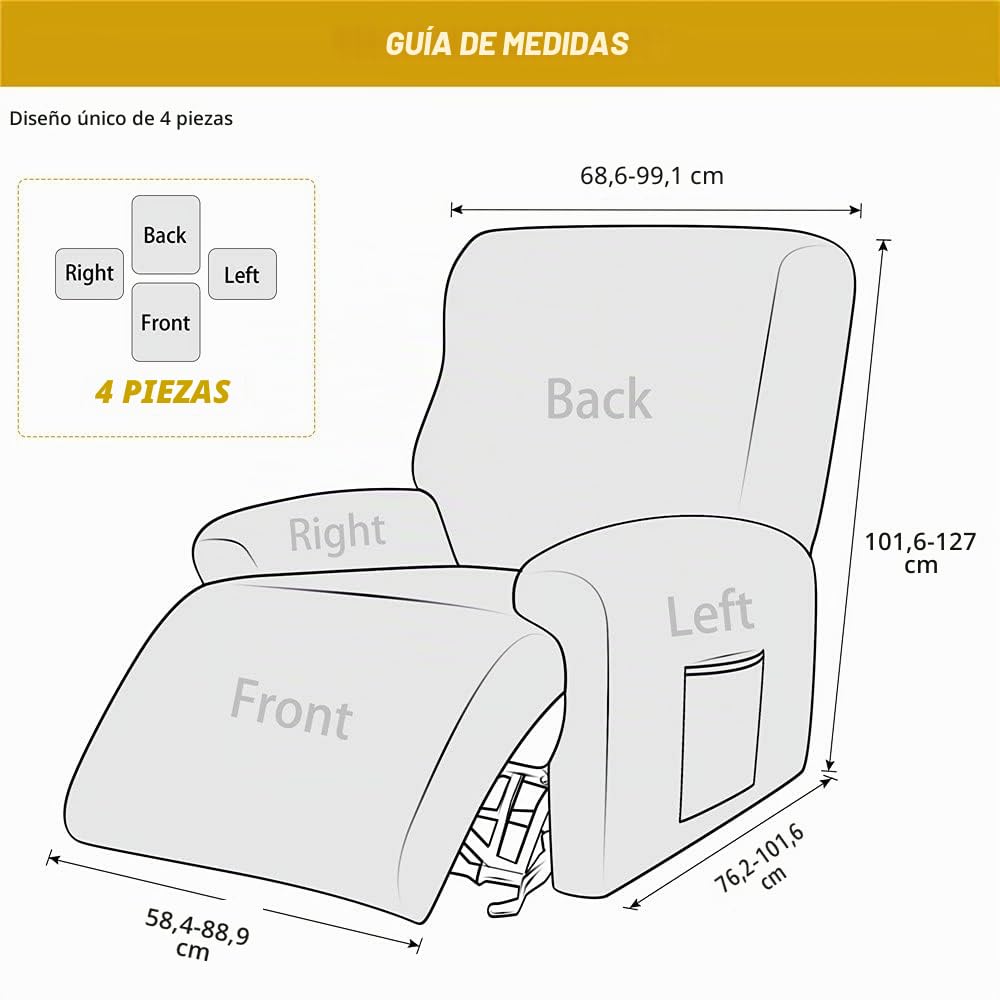 Highdi Funda de Sillón Relax Elástica para Sillón Reclinable, Funda Reclinable Terciopelo 4 Piezas con Bolsillos Laterales, Antideslizante Extraíbles y Lavables Fundas Protector (Gris Oscuro)