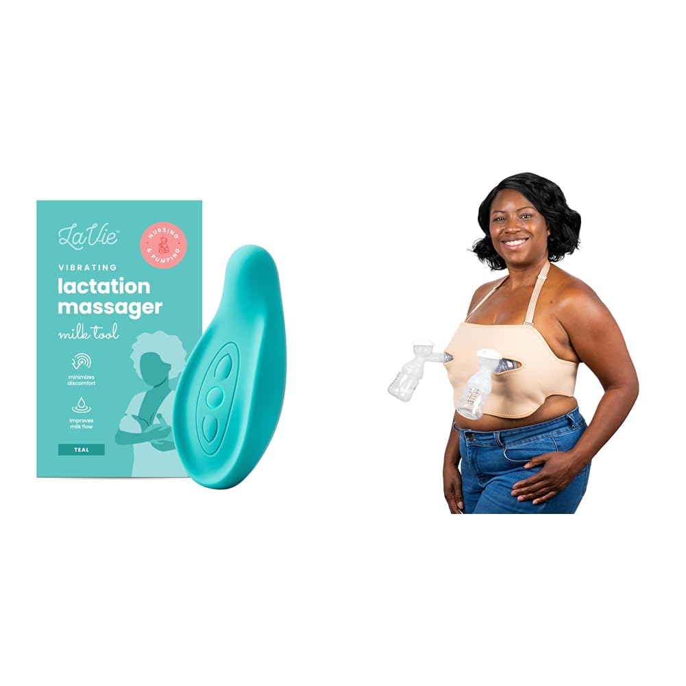 Lavie Lactation Massager with Breat Pump Strap, Breastfeeding Support For Clogged Ducts, Mastitis, Improve Milk Flow, Engorgement, Medical Grade 2-Pack, Pink + Teal