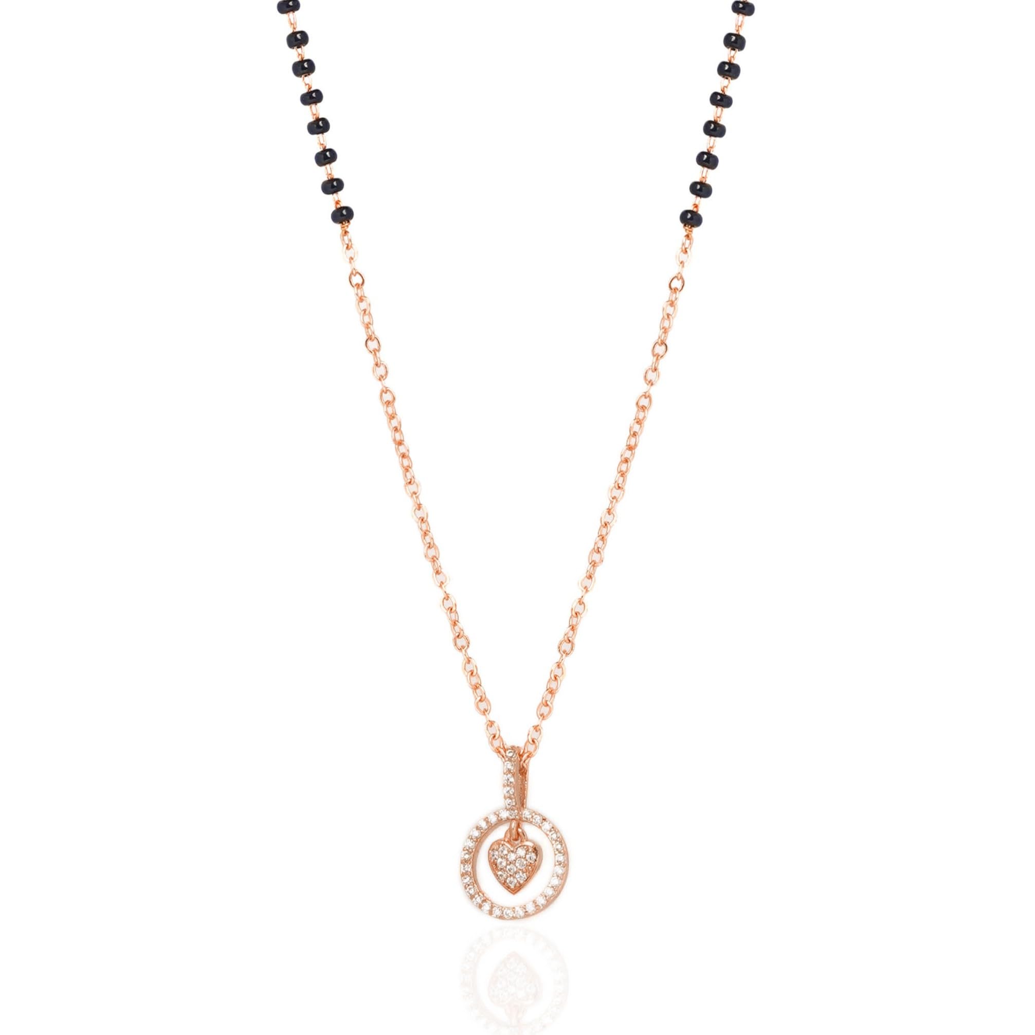 Delora Mangalsutra Necklace | Stainless Steel + Brass | Black Bead Chain with CZ Heart Design | Minimal Trendy Stylish | Women & Wife | Daily & Festive-image-36