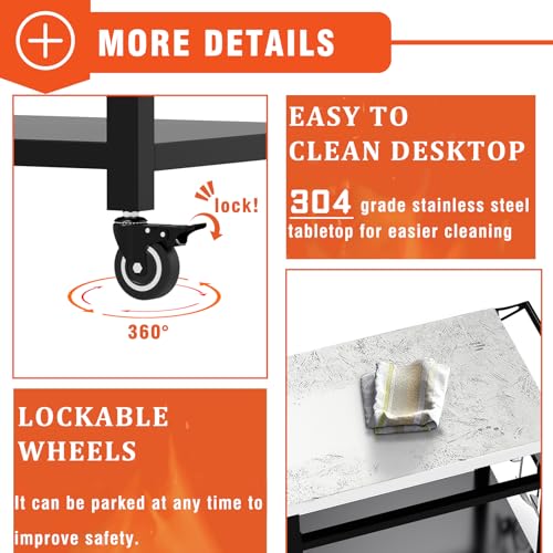 Image of 20 inchx 32 inch Grill Table with Double-Shelf, Stainless Steel Grill Cart, Multifunctional Food Prep and Pizza Oven Table for Ninja Grill, Blackstone Griddle 17 inch /22 inch