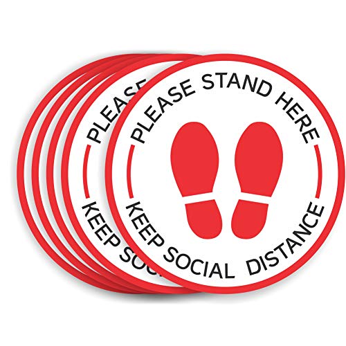 Social Distancing Floor Decals | 6 Feet Notice Floor Sign for Queues, Lines | Anti-Slip Safety Notice Floor Marker | Commercial Grade Stand Here Sign for Businesses, Restaurants (20)