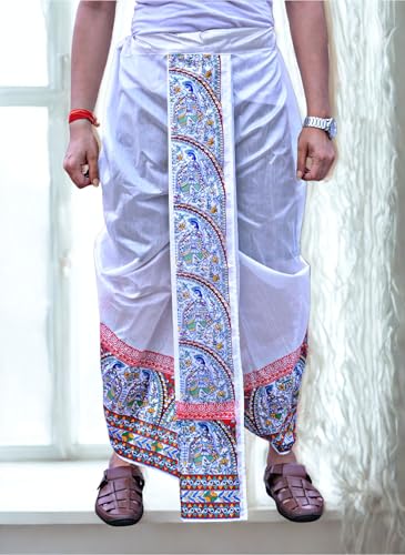 Image of Men's Ready to Wear Pant System Printed MAYUR PUCHHA Dhoti for Marriage, Pooja, Festival etc.(GC010)