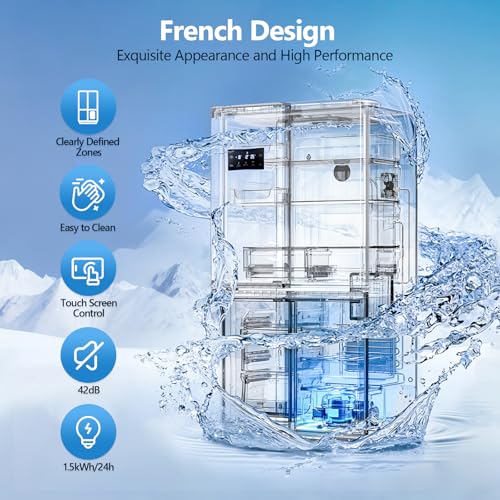 Image of Electactic 21.36 Cu.Ft French Door Refrigerators with Bottom Freezer, Wine Cabinet, Adjustable Shelving, Counter Depth Smart Refrigerator with Touchscreen for Kitchen Home