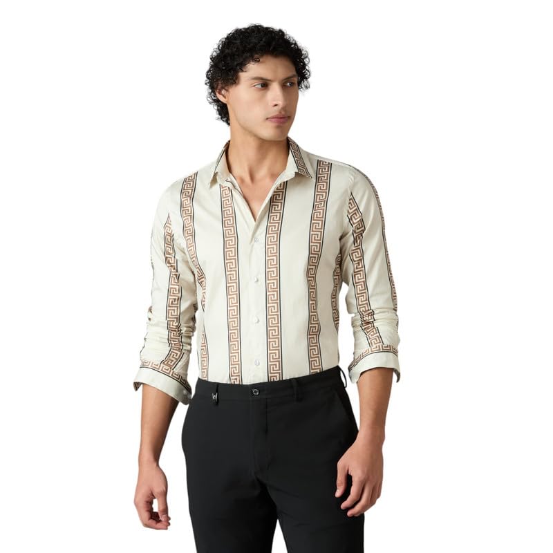 Image of Men's Printed Regular Fit Full Sleeves Cotton Formal Shirt