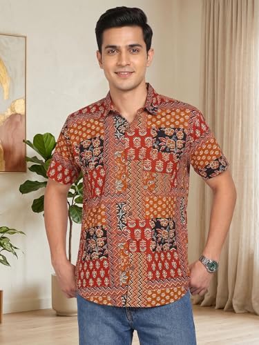 Image of Yash Gallery Men's Cotton Warli Print Shirt Collar Regular Shirt