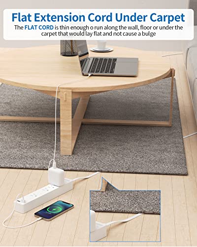 Ntonpower GPC-4A2U-US-WH-BX-4.6M-V1 Flat Extension Cord 15 Ft, Ntonpower Ultra Thin Flat Extension Cord Under Carpet, Rug thumb #1