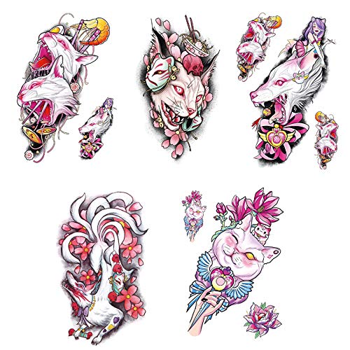 5 pieces of color Nine Tailed Fox cat waterproof temporary tattoo stickers are suitable for adult and children body art party decoration