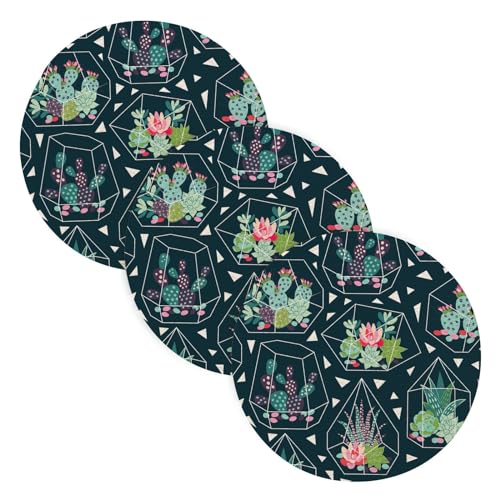 3 Pcs Trivet Hot Plate for Hot Pots and Pans 15in Succulents Cactuses Inky Mexican Cotton Thread Weave Absorb Water Potholders for Stove Plate Holder