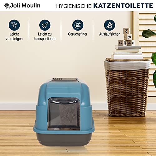 Extrahaltbar hygienisches Katzenklo Katzentoilette 50x40x40 cm | Ungiftiges Rohmaterial | Streuschaufel und Aktivkohlefilter | der Umwelt zuliebe | Blau komplett – Bild 8