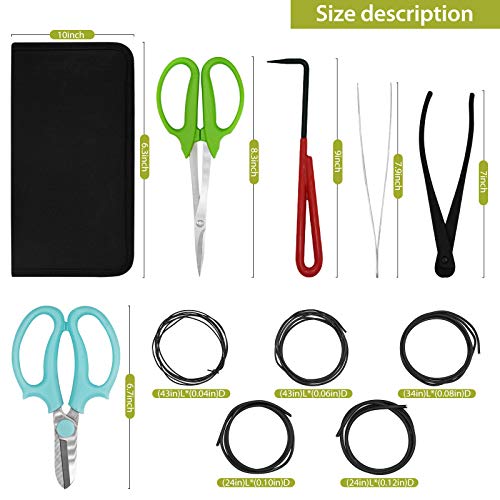 Bonsai Tools Set 11pcs Gardening Trimming Tools Set Bonsai Tree Tools Kit with Pruning Shears, Root Pick, Tweezers, Bonsai Wires, Wire Cutter and Scissors, Leather Bag for Garden Plant(11 PCS)