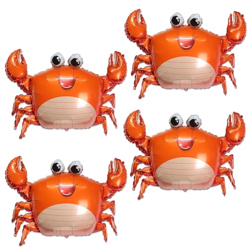 Image of Sea Animal Balloons 4pcs Ocean Themed Balloon Party Decoration,Large Crab 30 Inch Mylar Balloons,Ocean Balloon Birthday Party Decorations