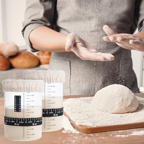 Image of Sourdough Starter Jar Kit,34oz Large Wide Mouth Sour Dough Jar Glass | Sourdough Bread Baking Supplies, Sourdough Tools for Beginners and Pro, Dishwasher-Safe, Borosilicate Glass, 2 Pack