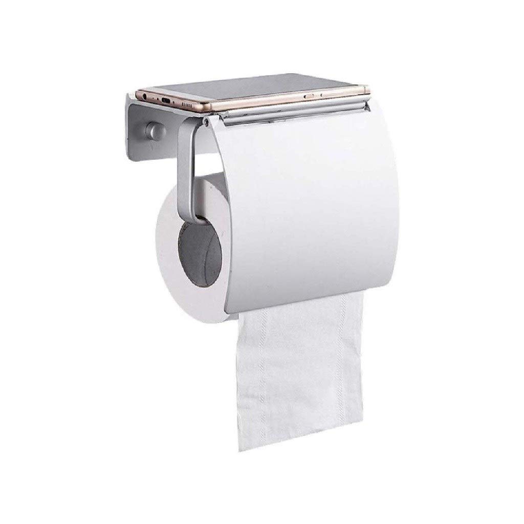 Stały uchwyt na papier toaletowy, Toilet Paper Holder With Shelf Wall Mounted Space Aluminum Silver 14x12.5x9cm