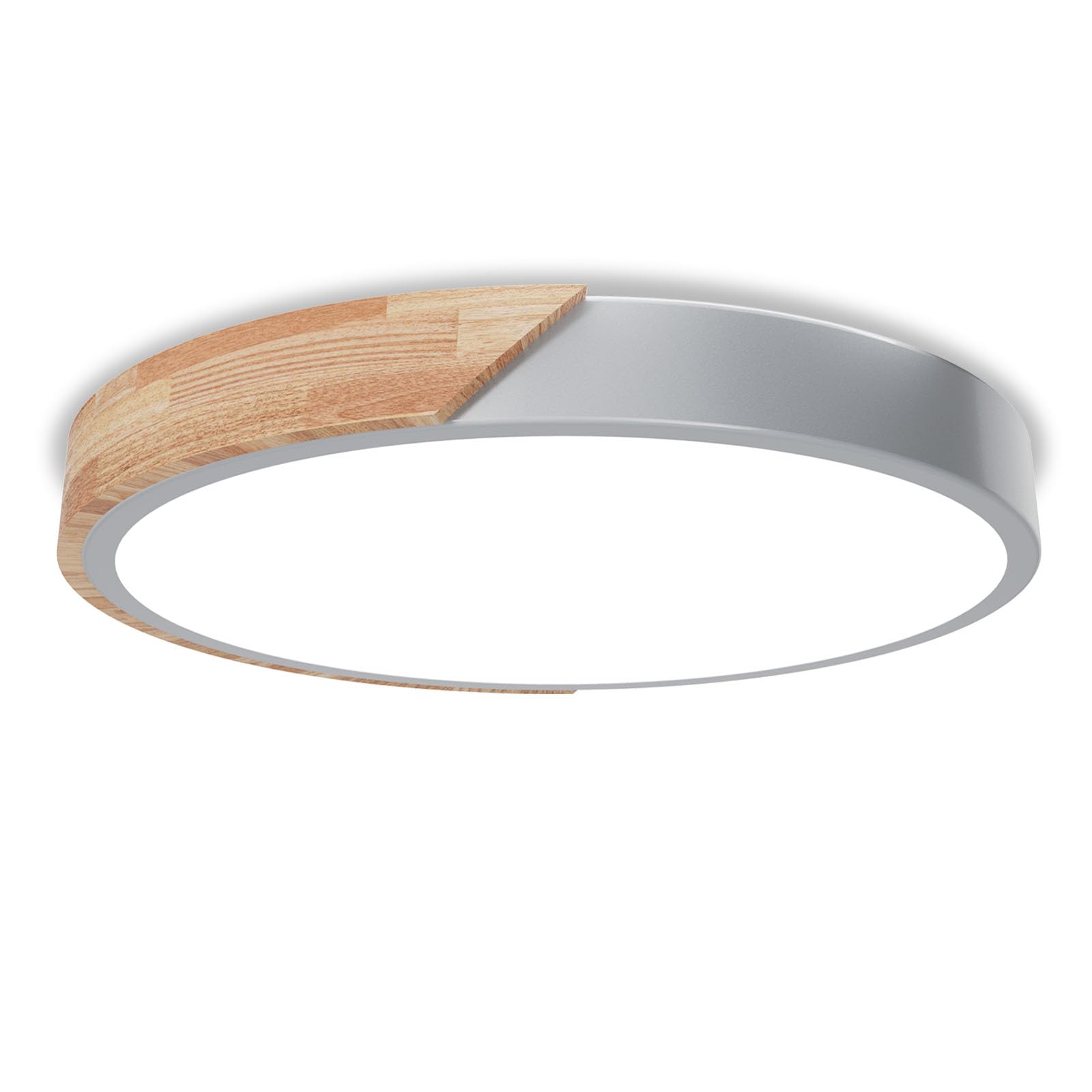 Fynokst 40W Round 40cm LED Ceiling Light - 6000K/4000K/3000K Ceiling Lamp, 3 Color Temperatures, 4000LM, Wooden Bedroom Light, IP54 Modern Kitchen Lamp for Living Room, Bathroom, Office, Kitchen,Grey โ image 1