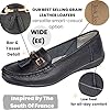 Ladies Nautical Wide FIT Leather Smart Loafer Tassel Moccasin Flat Slip On Comfort Shoe Size 4-8 (UK 5/ EU 38, Black) #2