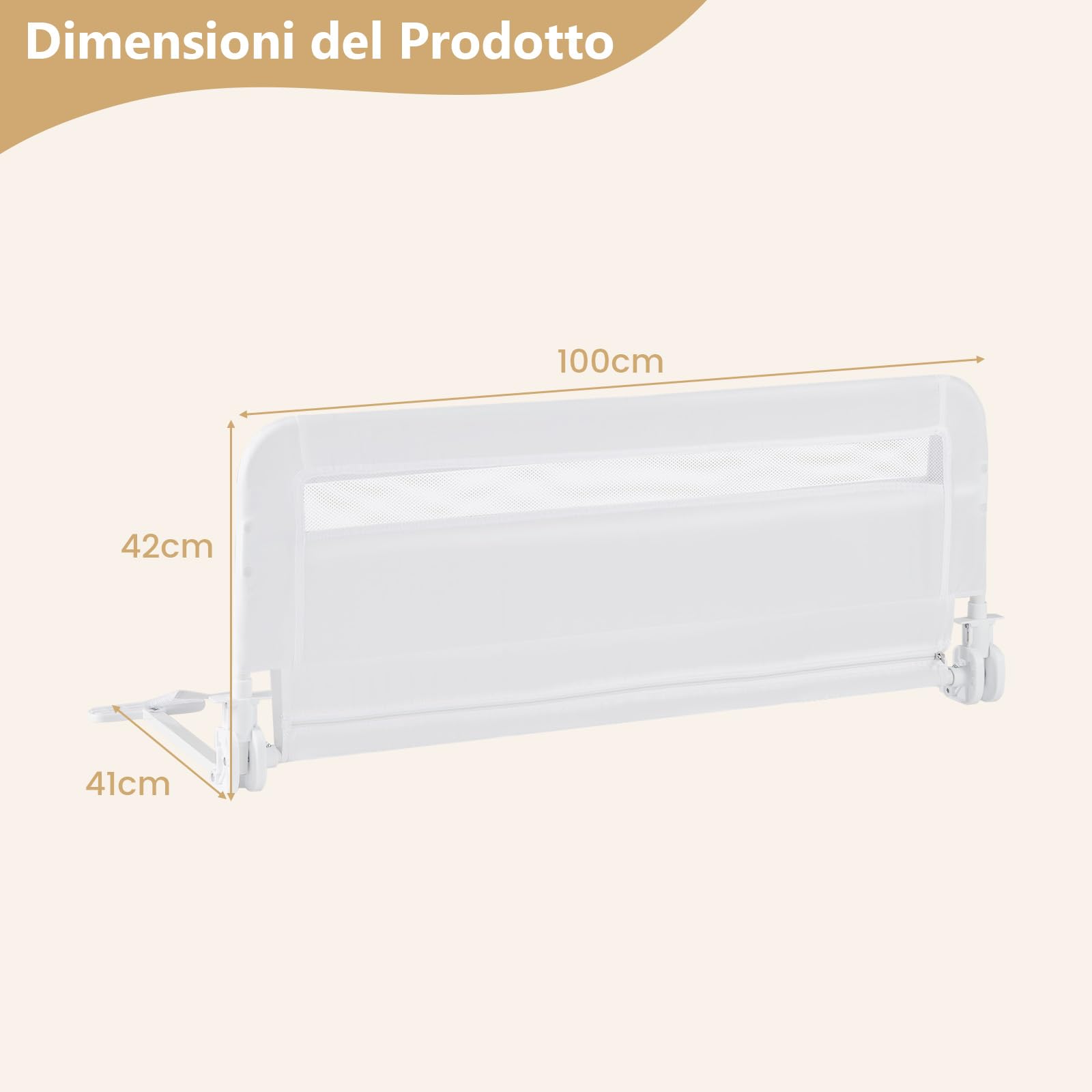 RELAX4LIFE Sponda Letto per Bambini 120cm/100cm, Barriera di Sicurezza, Traspirante e Pieghevole, Sbarra Letto per Letti Singoli e Matrimoniali (100 x 41 x 42 cm,Bianco)