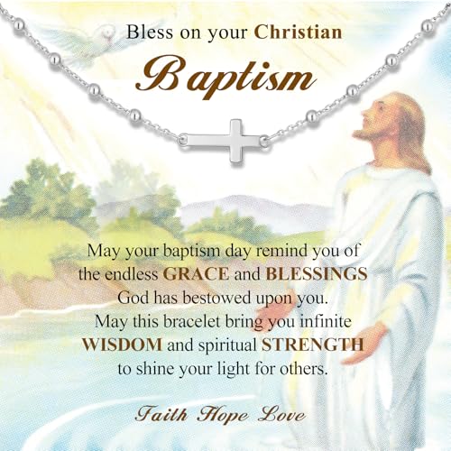 Christian Gifts for Women Girls 925 Sterling Silver Rosary Cross Link Chain Bracelet Baptism Communion Confirmation Religious Jewelry Gifts with Inspirational Card