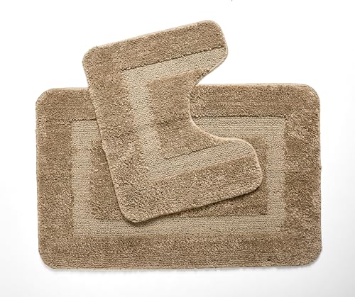 Penguin Home Bath Mat Sets 2 Piece Washable Super Absorbent Microfiber Non-slip Bottom Bath Rug For Toilet, Bathroom - Bath Mat & Contour Set (Elegant Brown, 50x80 cm + 50x40 cm)