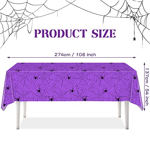 Image of TREWAVE 3 Pack Halloween Spiderweb Tablecloth Rectangular Plastic Spider Web Table Cloth Large Size Table Covers for Home Decor Halloween Party Decorations 54 inch x 108 inch (Purple)