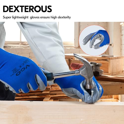 Image of Vgo... 10-Pairs Safety Work Gloves, Gardening Gloves, Non-slip Nitrile coating, Dipping Gloves (Size XL, Blue, NT2110)