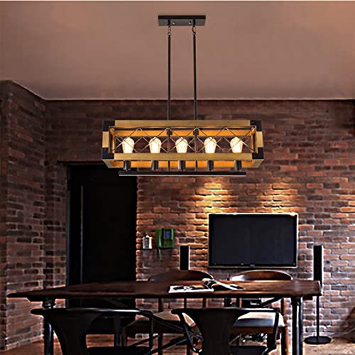 Suspension bois rectangulaire style rustique au-dessus de la table de repas - 6