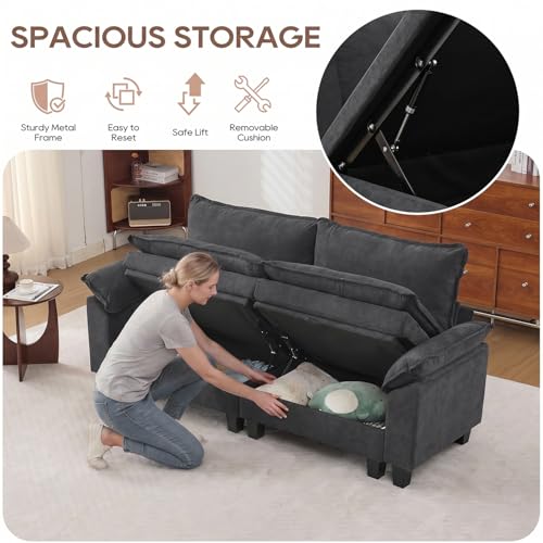 Image of IPKIG 82.3 inch Modular Cloud Couch with Storage, U Shaped Sectional Sofa with Ottoman & Pillow, Velvet Deep Seat Sectional Couches for Living Room, Apartment, Dark Grey