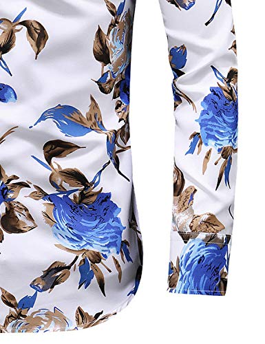Men's Slim fit Floral Printed Beach Hawaiian Button-Down Dress Shirt4