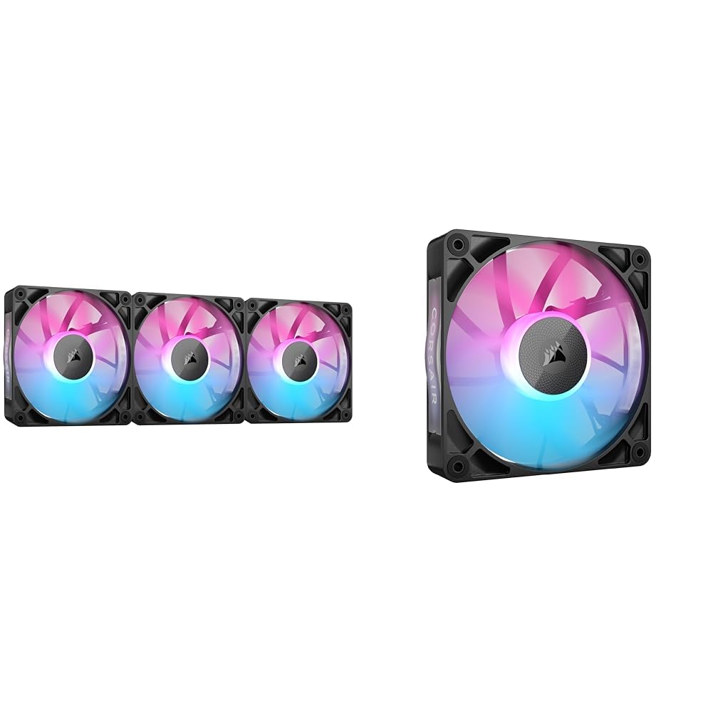 CORSAIR iCUE LINK RX120 RGB Ventilador PWM de 120 mm + iCUE LINK RX120 Ventiladores PWM RGB de 120 mm con iCUE Link System Hub Paquete