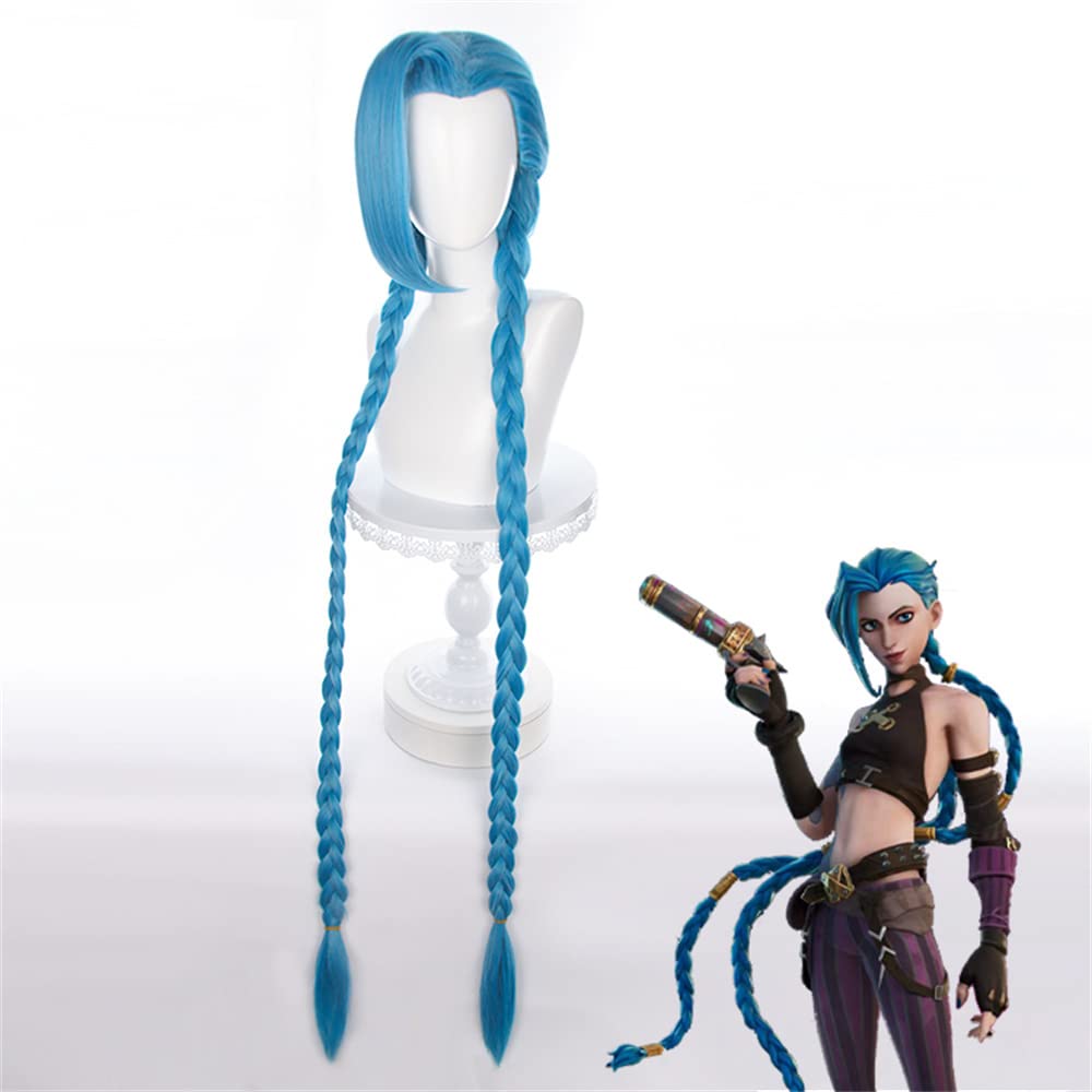 Iirukaa Jinx Arcane League of Legends Game Cosplay Wig Dark Blue Wig with Two Braids for Costume Halloween Party