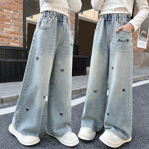 Baggy Jeans for Girls Heart Coquette Bow Embroidered Wide Leg Jeans Casual Y2K High Waist Cute Denim Pants Streetwear4