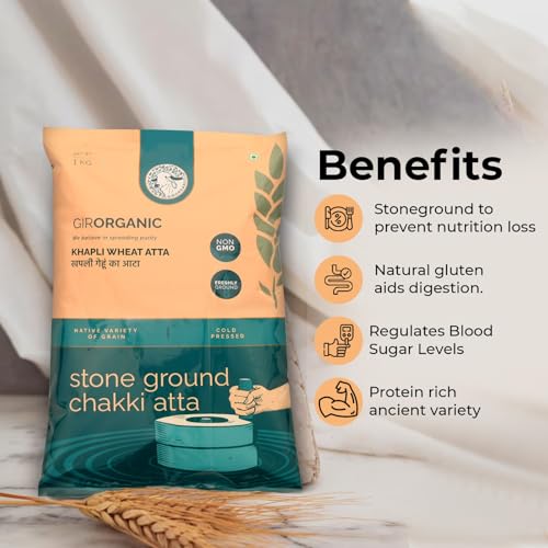 Image of GirOrganic Stoneground 1 kg Khapli Wheat Atta /Flour | Nutrient-Rich Flour for Sourdough, Rotis, and More | Organic, High Protein & Fiber, Sugar Control, Easy Digestion | 100% Whole Emmer Wheat