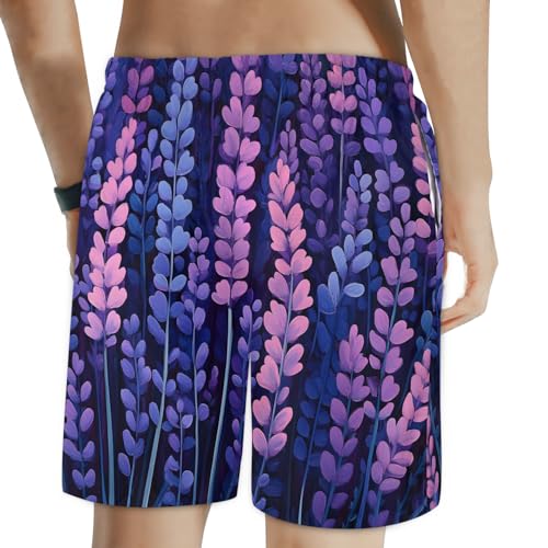 Men's Swim Trunks Size S Flowers Lavender with Mesh Lining Soft Breathable Quick Dry Beach Shorts2