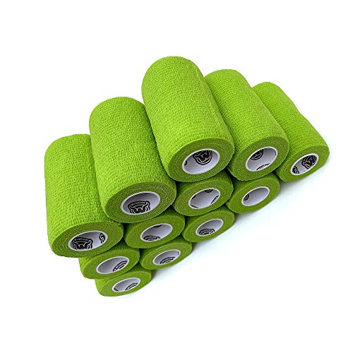 Wildcow 4" Grass Green Vet Wrap Tape Bulk, 12 Pack Cohesive Bandage Wrap, Self Adherent Grip Rolls #TOP3