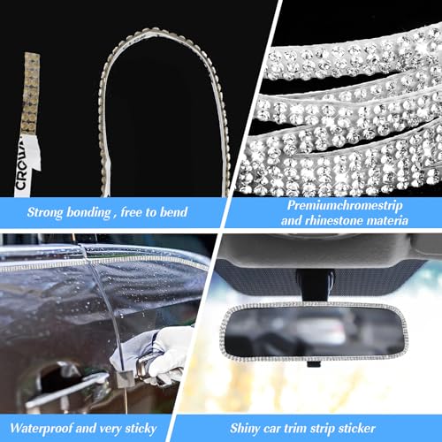 Image of Gjinxi Bling Car Trim Self Adhesive Strip, 16.4Ft Rhinestone Vehicle Dashboard Line Molding Stickers, Bling Diamond Auto Interior Exterior Decor Accessories for Women Girls
