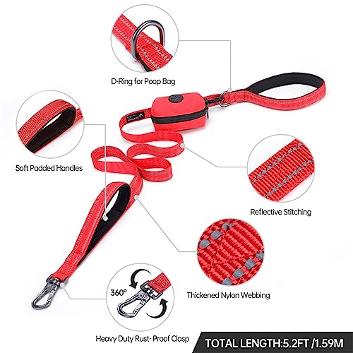EXCELLENT ELITE SPANKER Reflective Nylon Dog Training Leash Strong Durable Dog Leash 5 Feet Long 1" Wide with Poop Bag Holder for Small and Medium Dog(Red) - Image 3