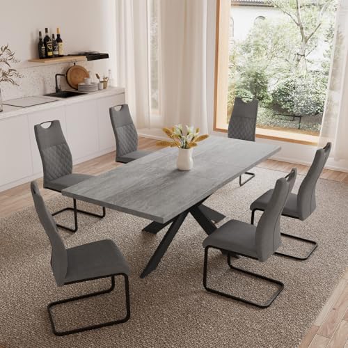Essgruppen Für 4-6 Personen, Esstisch Ausziehbar, Moderner Grauer MDF-Holztisch, Geeignet Für Wohnzimmer, Küche, Versammlungen Mit Vielen Personen(130-170cm Tisch + 6 graue Stühle) – Bild 6