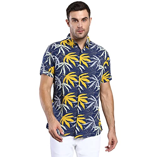 Image of Dennis Lingo Men's Floral Slim Fit Rayon Casual Shirt with Spread Collar & Half Sleeves