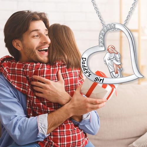 Alphm S925 Sterling Silver Father Daughter Heart Pendant Necklace Jewelry from Dad Mom2