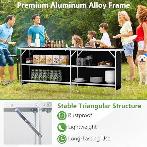 COSTWAY Folding Camping Table with 2 Tier Shelves and Carrying Bag - Image 6