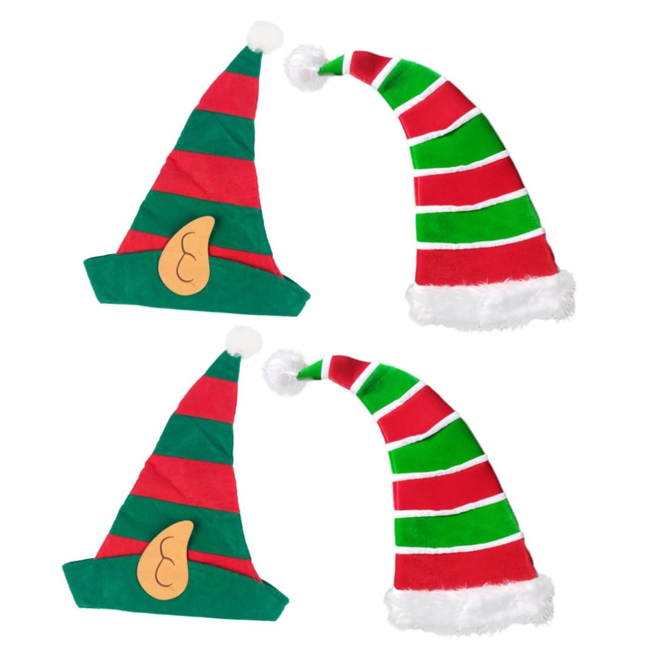 4 Stück Weihnachtsmütze Mütze mit Weihnachtsstreifen Elfenmütze aus Filz weihnachtsverkleidung weihnachts verkleidung Zubehör für Partyköpfe Weihnachts-Cosplay-Kopfschmuck Stoff