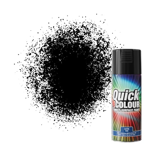 Quick Colour Black Satin Spray Paint 400ml Aerosol for Wood, Plastic, Metal, Brick, Concrete and Vinyl