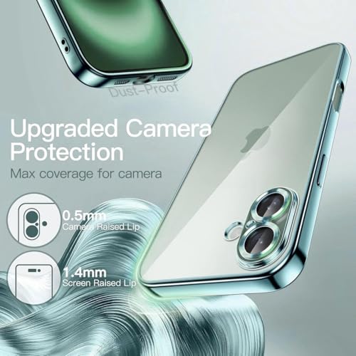 Image of Elzzi Electroplated Transparent Clear Transparent Cover for iPhone 16, TPU Cover Full Body & Individual Camera Protection Bumper Cases for Men & Women (Teal Green)