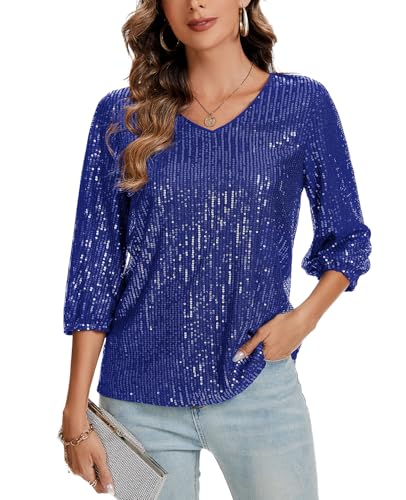 Haut à paillettes manches 3/4 chic pour look de fête, loisirs et clubbing