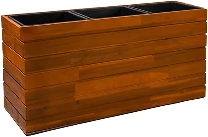 Serene Spaces Living Rectangle Acacia Wood Planter Box, Rustic Indoor Flower and Succulent Planter, Decorative Farmhouse Wooden Storage Container Boxes, Measures 32.5 L X 11.75 W X 16 H