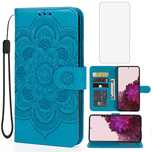 Bohefo Case for Galaxy S20 FE Case, Samsung S20 FE SM-G781U Wallet Case with Tempered Glass Screen Protector, Leather Flip Credit Card Holder Stand Phone Cover Case for Samsung Galaxy S20 FE 5G Blue